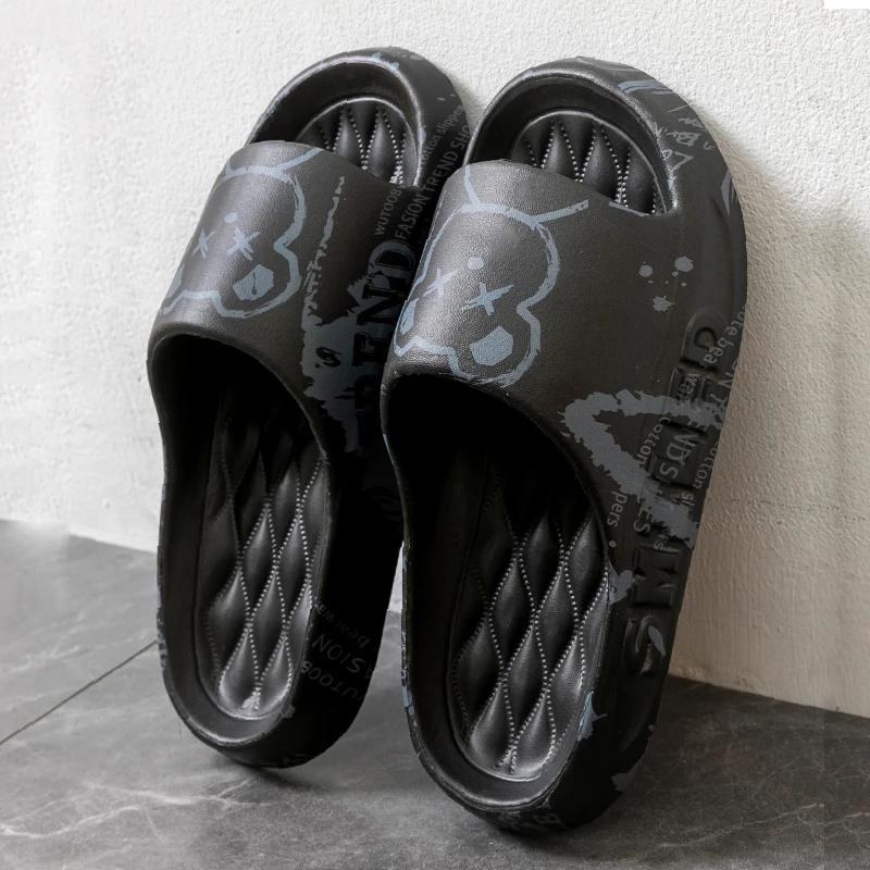 Summer Cartoon Bear Home Shoes Non-slip Soft Slides Lithe Comfort Sandals Men Women Couple Slippers Ladies' Flip Flops