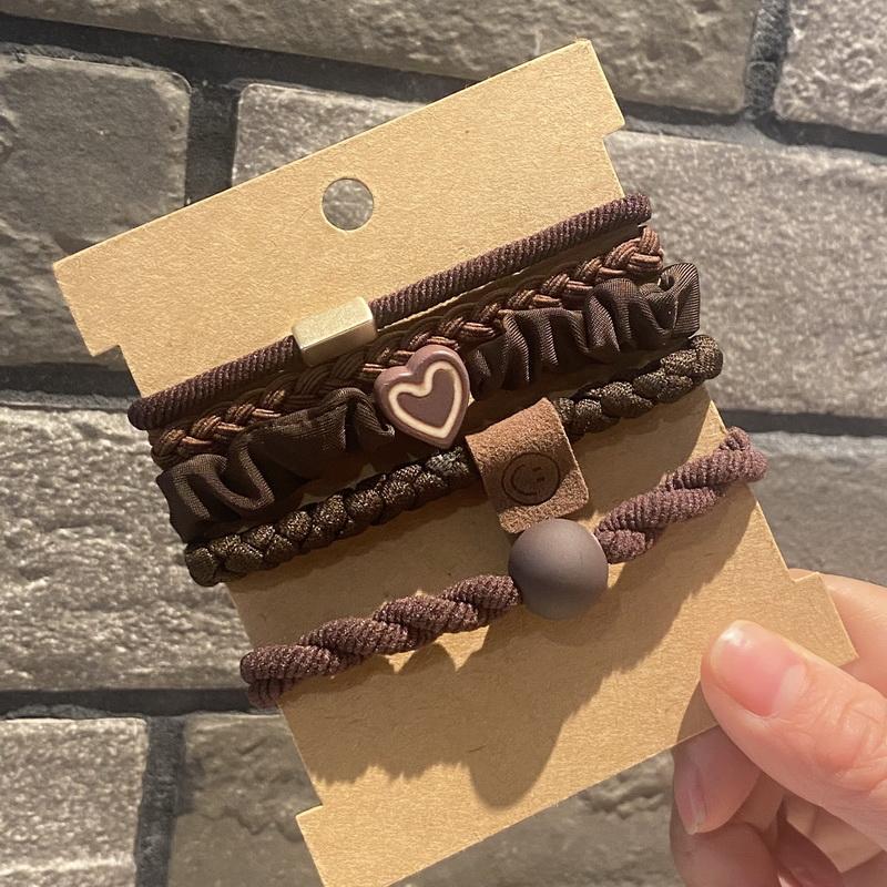 1set Simple high elastic hair rubber bands for women black thick hair tie heart hairband scrunchie set pack girls hair acesories