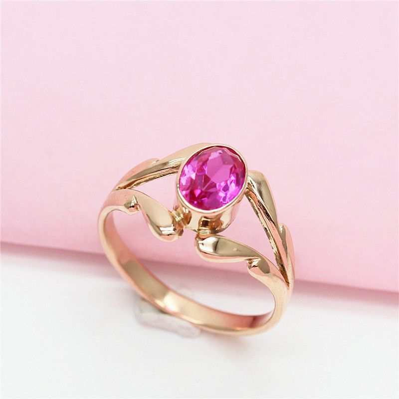 Russia 585 Purple Gold Plated Rose Gold Color Gold 18K Red Stone Ring Exquisite Fashion Personality Niche Women