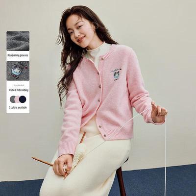 Yinman Damen bestickter gebürsteter Strick-Cardigan