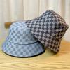 New Japanese Style Denim Fisherman Hat Women's Spring Autumn Plaid Grid Net Red Versatile Face-lifting Small Summer Bucket Basin Hat