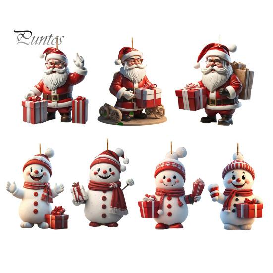 Christmas Tree Hanging Decorations Cartoon Santa Snowman Ornaments 2D Flat Acrylic Pendant for Tree Car Supplies