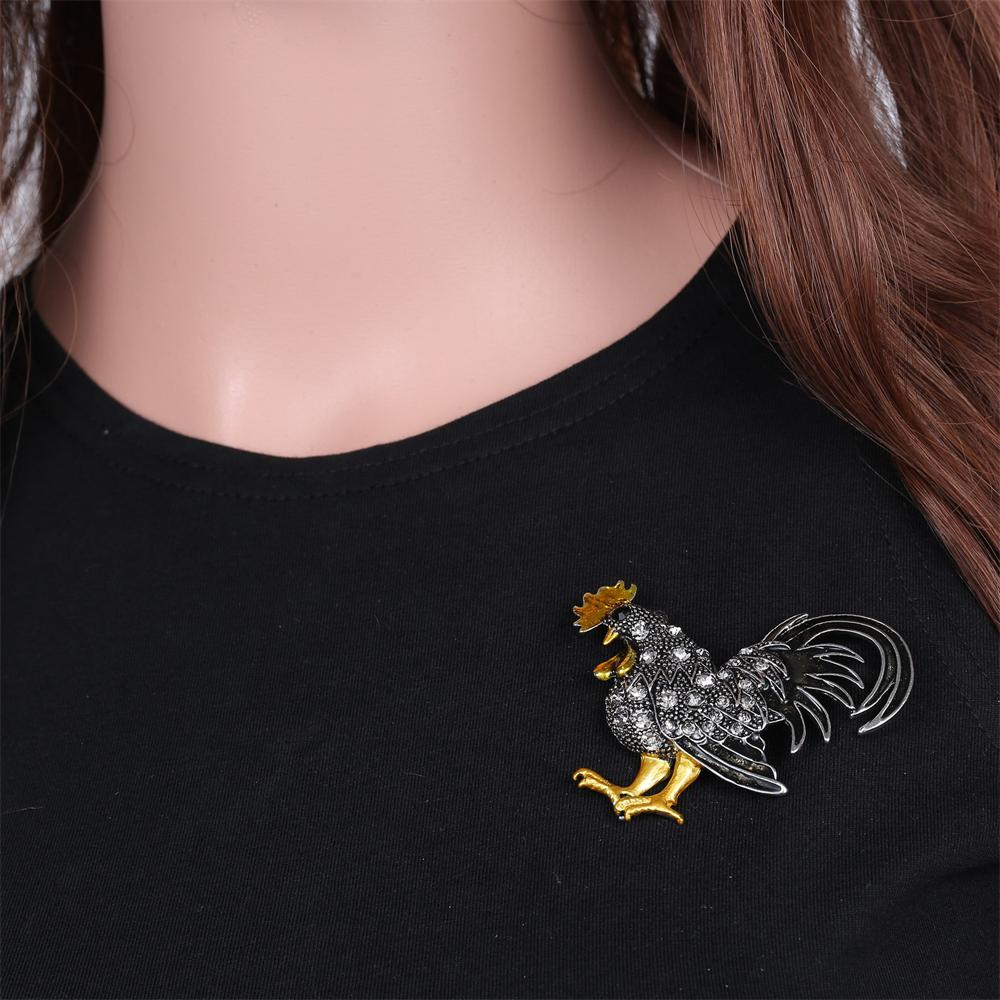 Vintage Rooster Enamel Brooch Pins for Man Unisex Inlaid Rhinestone Animal Corsages Pins Jewelry Accessories