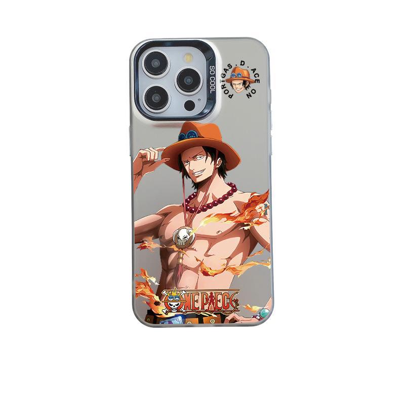 ONE PIECE Luffy Ace Mobile Phone Case iPhone17pm Trendy Cool Anti-drop Colored Silver IMD Apple 16pro Boys