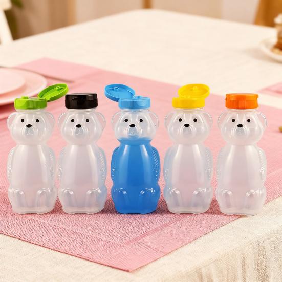 Yousheng 230ml Plastic Bear Bottle Cup with Flip Top Lid Mini Bear Shape Jar Empty Coffee Beer Drink Container for Juice Candy Milk Storing Dispensing