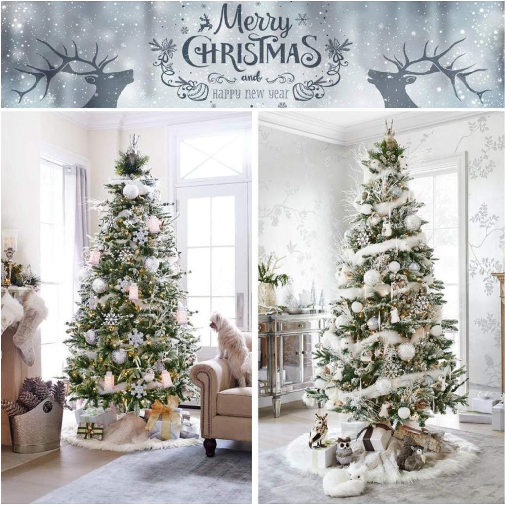 White Faux Fur Christmas Tree Skirt with Sequin Snowflakes