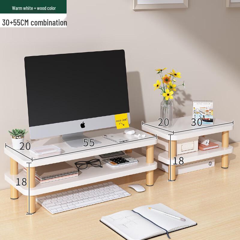 Warm White 3-Tier Desk-Clamp Monitor Riser with Storage