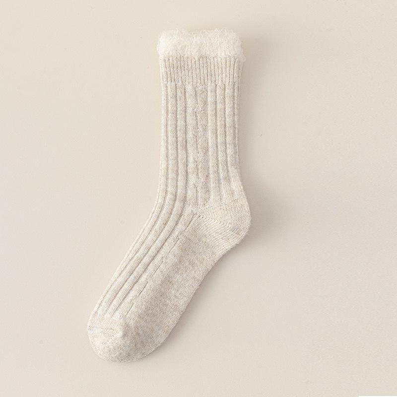 

Шерстяные носки для женской осени и зимы, утолщенные носки до середины икры, теплые для сна, послеродовые носки против запаха и длинные носки 1 pair бежевый