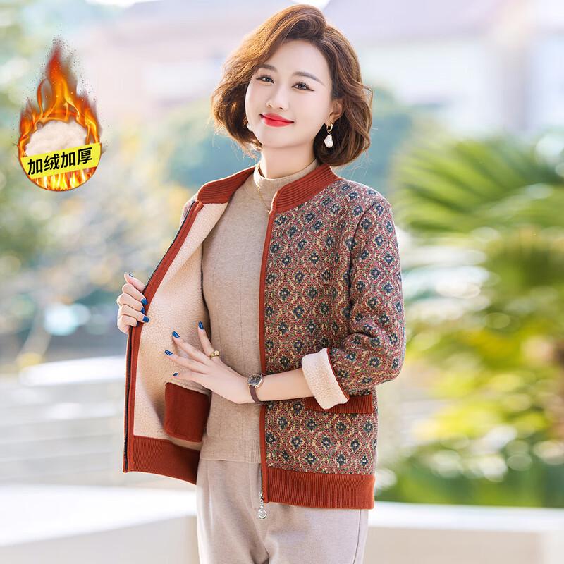 

Qianlian Women s Thickened Stand-Collar Plaid Knit Cardigan XL