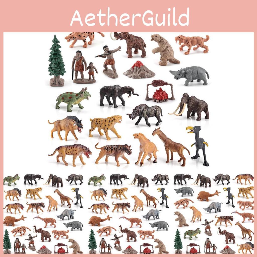 Detailed 24 Pieces Pvc Prehistoric Animals Model Set Featuring Megatherium And Sabertooth Tiger