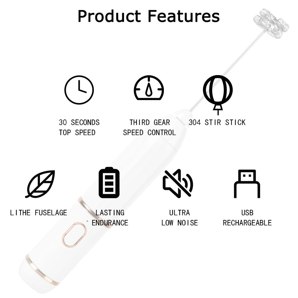 Mini Coffee Maker Whisk Stirring Tools Electric Handheld Milk Frothers Kitchen Egg Whisk Mixer For Cappuccino Cream USB 3 Speeds