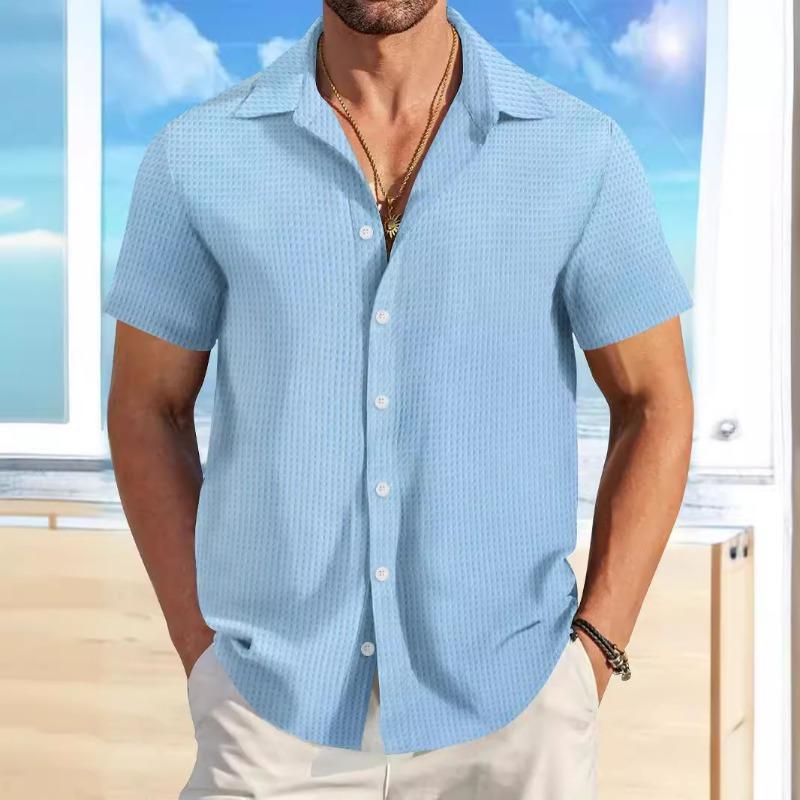 

Summer Men s Retro Jacquard Casual Loose Short Sleeved Shirt XXXL небо синє кольору