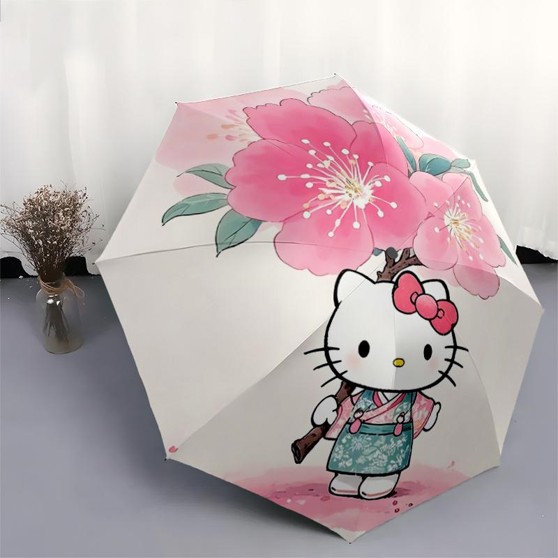 1pc Hello Kitty Cherry Blossom Umbrella - Automatic Opening/Closing, Portable Folding Design, 8-Rib Iron Frame, Outdoor Umbrella, Perfect Gift for Fan