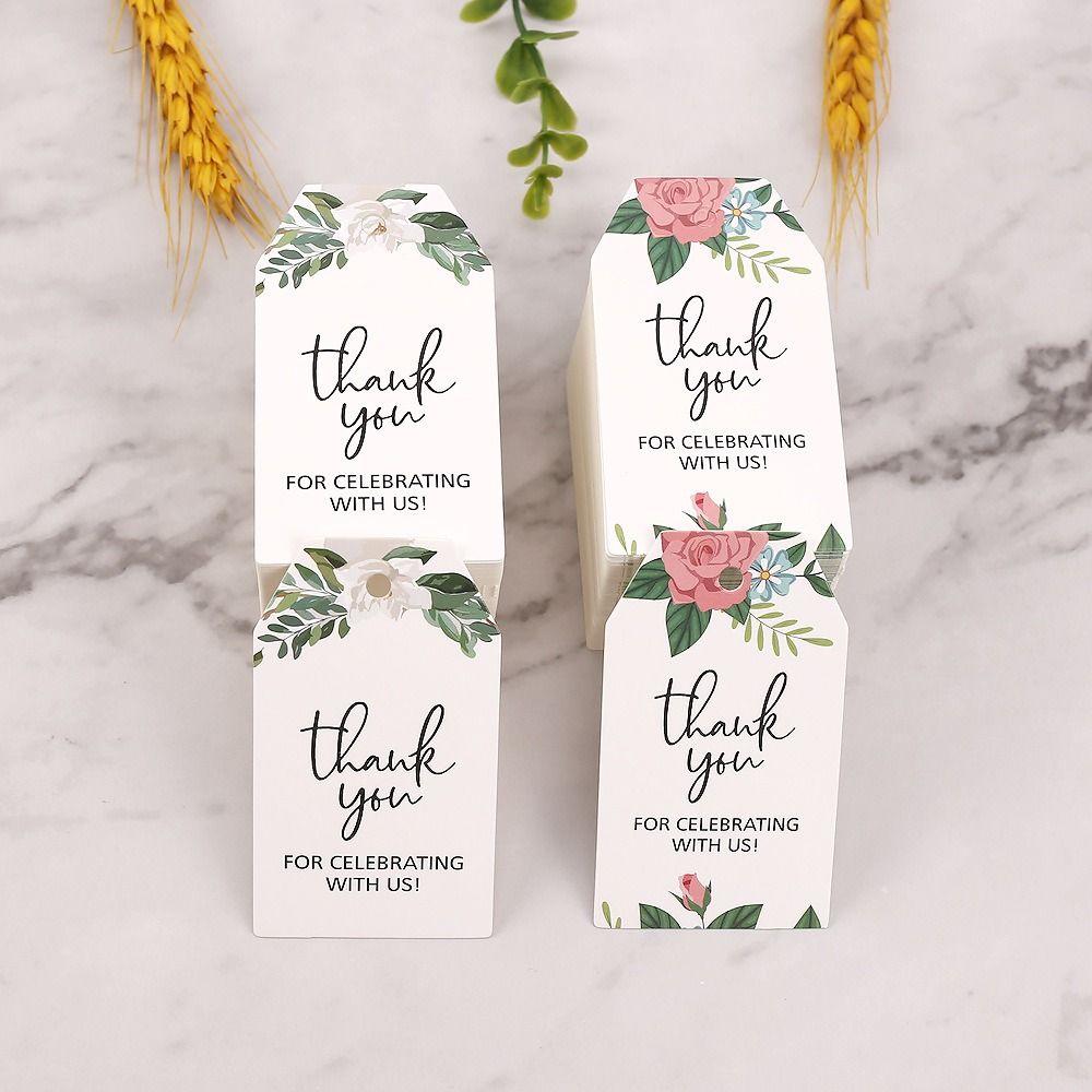 100PCS Green Leaves Thank You Cards Flower Pattern Wrapping Cards Thank You Labels Paper Green Plant Gift Wrap Decoration Cards