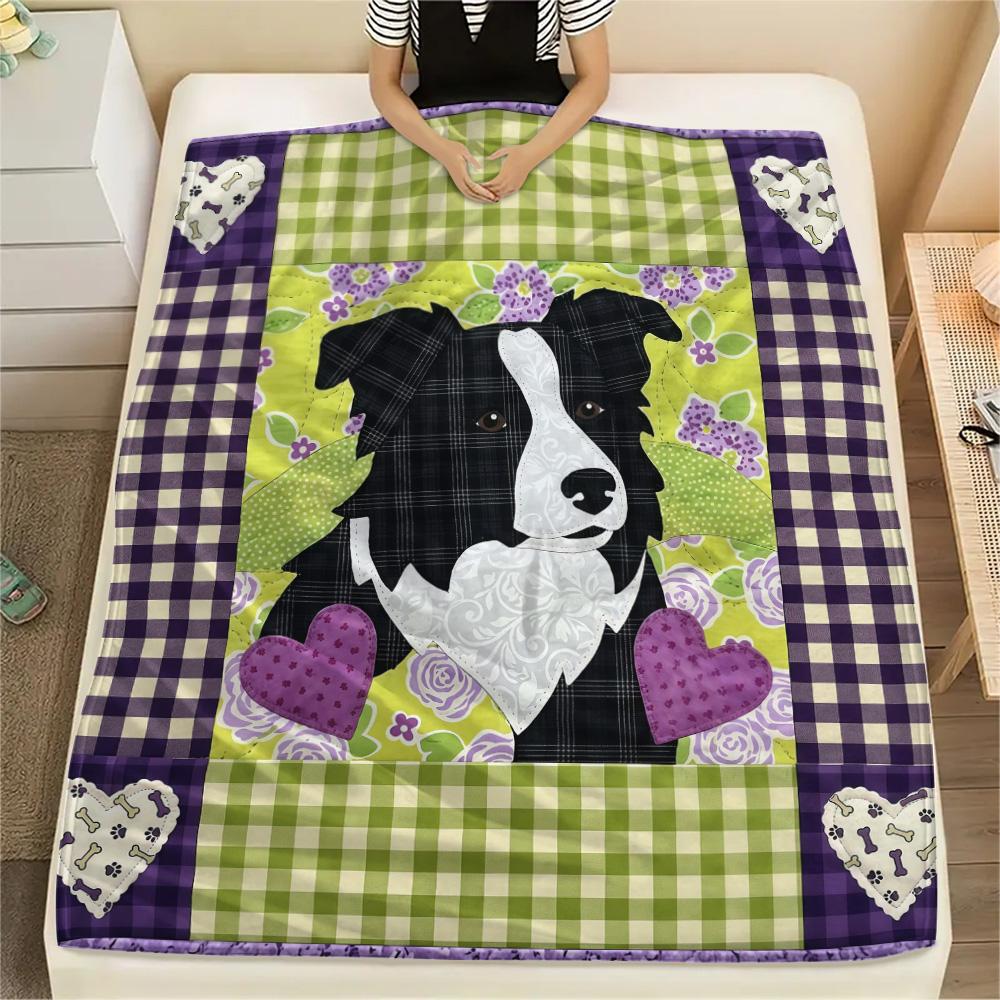 1Pc Cute Dog Patchwork Print Flannel Blanket High Quality Warm Comfortable Cover for All Seasons Perfect for Gifts Home Decor