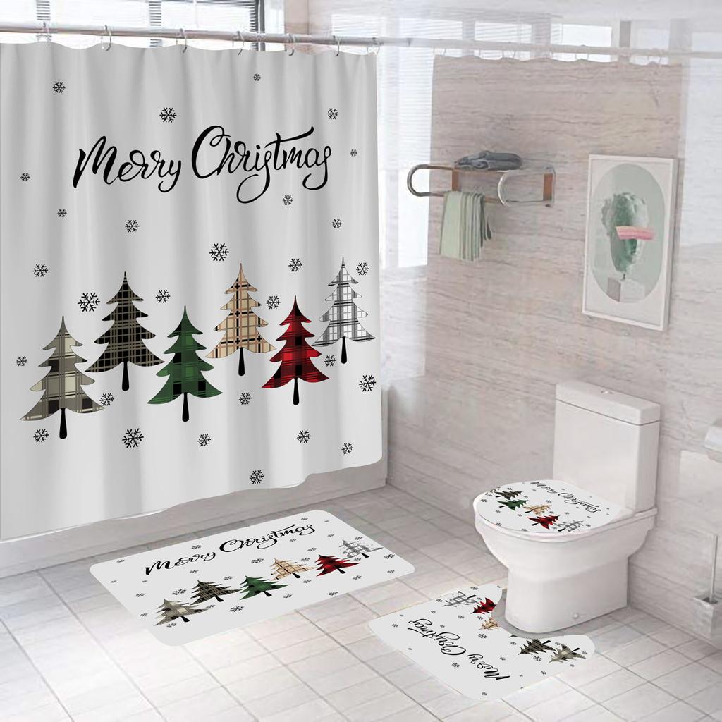 Marry Christmas Shower Curtain Red Santa Claus Printed Waterproof Polyester Bath Curtain For New Year Christmas Bathroom Decor