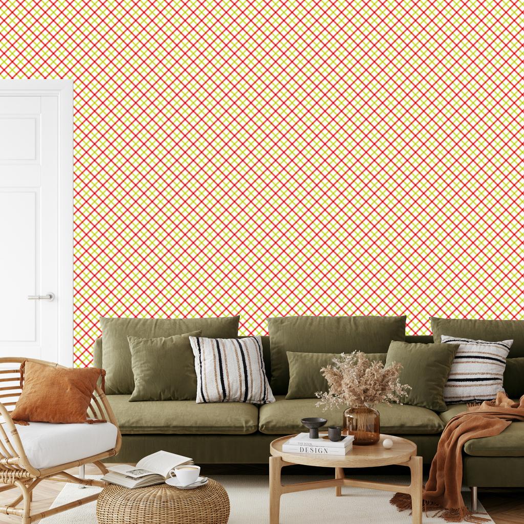 Vichy Cream and Coral Plaid Wallpaper for Living Room and Bedroom 50x1000