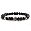 Black Frosted Copper Bead Bracelet with Micro-Inlaid Black Diamond and White Porcelain, Elastic Rope Jewelry for Men and Women.