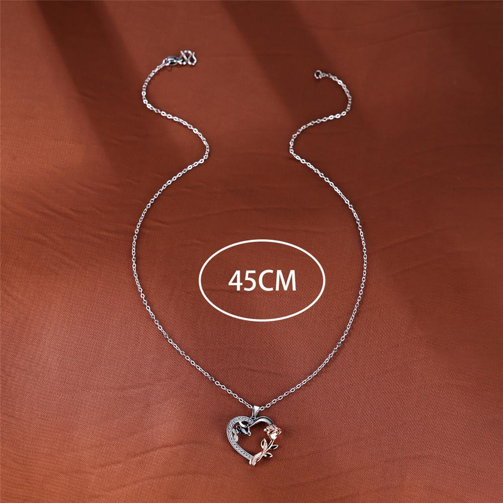 Female Crystal White Zircon Stone Rose Flower Butterfly Heart Pendant Necklace Vintage Silver Color Wedding Jewelry For Women