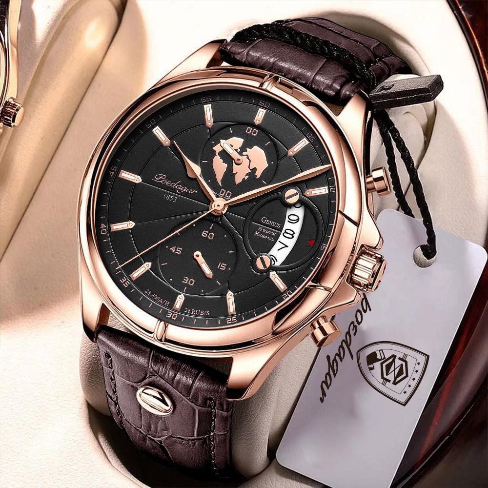 POEDAGAR Top Funktionale Herrenuhr Chronograph Datum Wasserdicht Lederuhren für Männer Mode Armbanduhr Quarzuhren rose gold/schwarz
