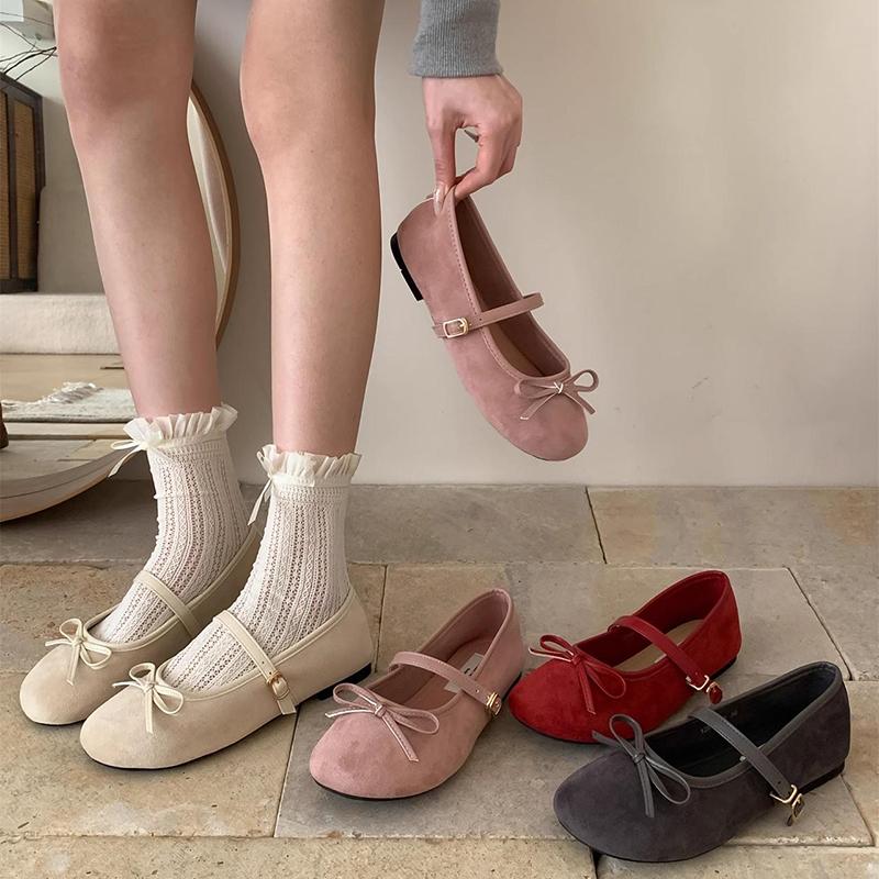 Butterfly-knot Flats Women Mary Jane Shoes Fashion Shallow Single Shoes Ladies Outdoor Dress Ballet Style Shoes