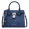 MK Hamilton Pleated Quilted Design Round Lock Closure Fabric And Faux Leather Tote Bag Small Women Handbags Navy-Blue 35S6GHMS1C-405