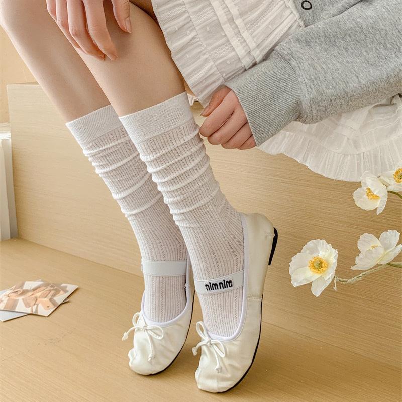 1/4Paris Women Stockings Women'S Mid-Calf Socks Jk Lolita Sweet Girls Long Socks Stocking Solid Color Black White Gray Knee Sock