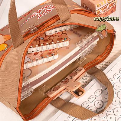 Canvas Capybara Students Tutorial Bag Large-Capacity With Zipper Tote School Packet School Office Supplies File Bag Student