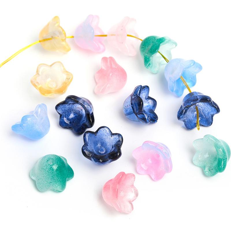 50Pcs/Bag 7X12Mm Colorful Bellflower Lampwork Beads Caps Glass Spacer Beads For Jewelry Making Diy Handmade Bracelets Hairpin