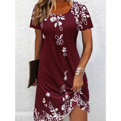 Women Polyester and Spandex Blend Crew Neck Short Sleeve Breat Hable with All-Seaso T-Shirt Dress