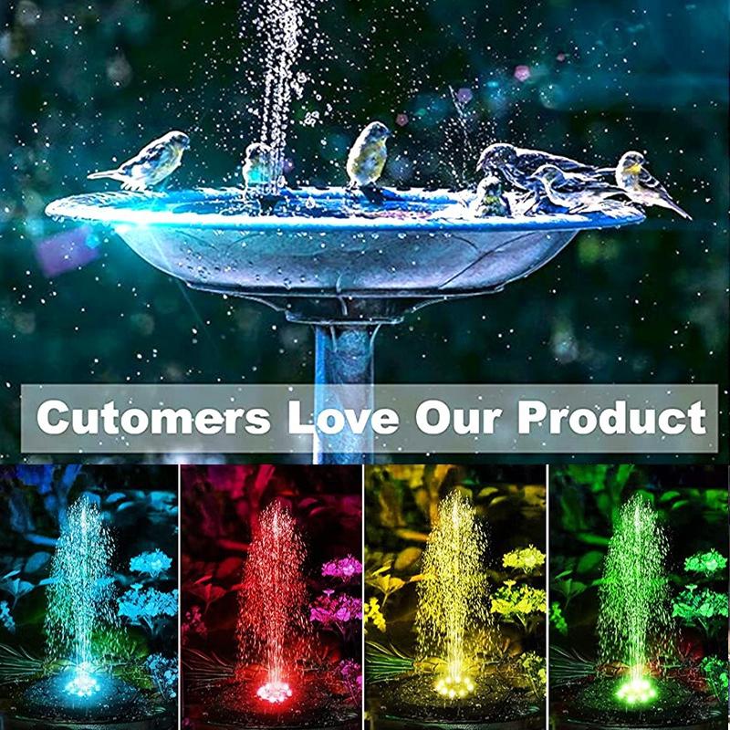 Waterproof Solar Fountain with LED Light 3W 7.48/6.3 Inches Solar Panel Bird Bath Fountain Colorful 6/4 Lights Swimming Pump Floating Solar Fountain
