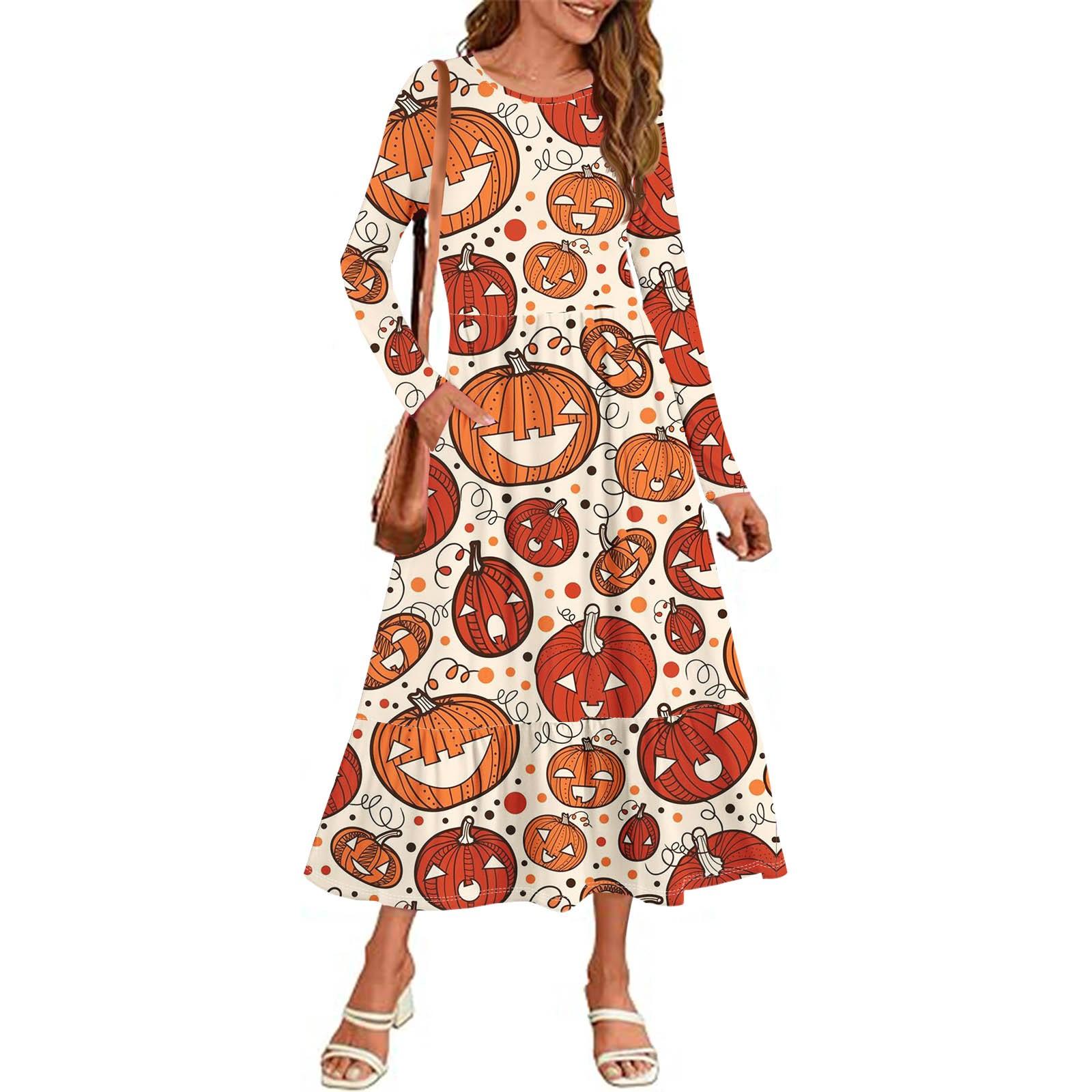 

Женское повседневное платье с принтом на Хэллоуин, весна-осень, карман, круглый вырез, длинные рукава, платья XXXL красный
