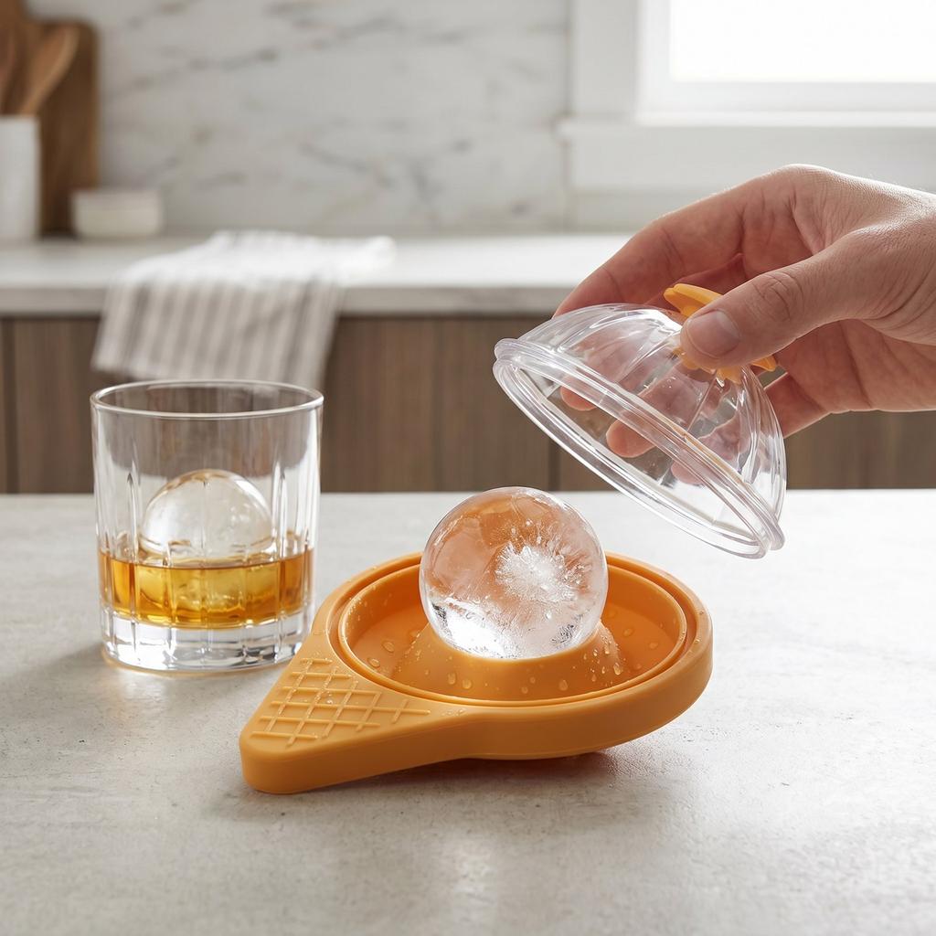 Ice Ball Mold PS Silicone Cute Easy Release Ice Sphere Maker Round Ice Cube Mold for Whiskey Cocktails