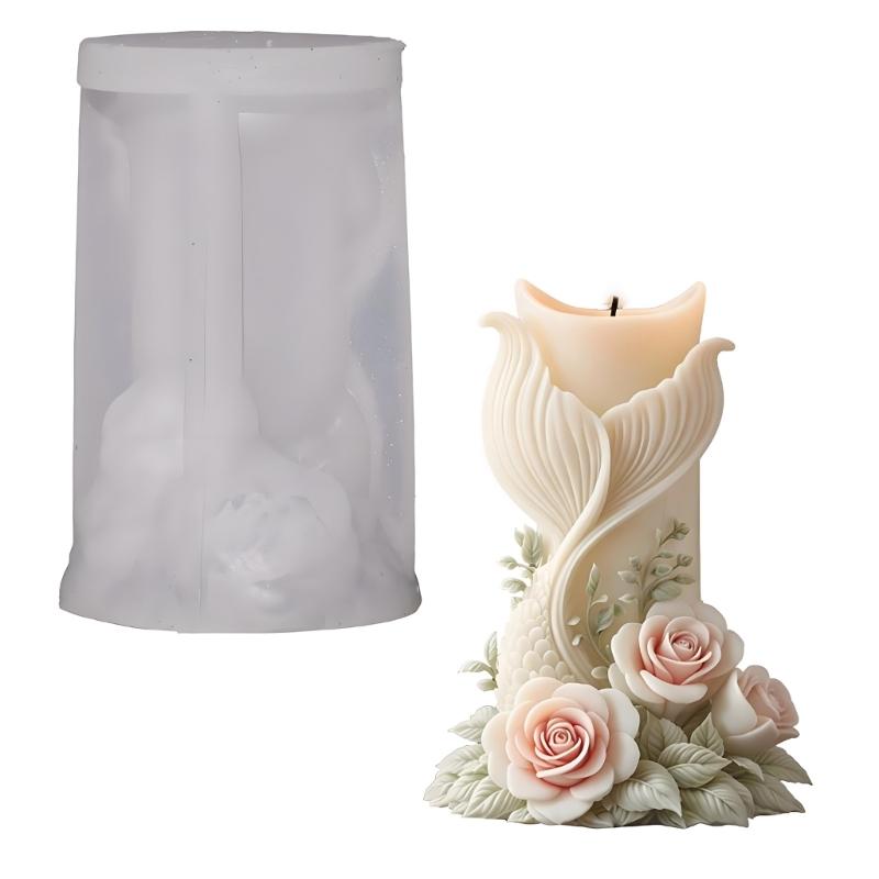 

Rose Fish Tail Carving Cylinder Silicone Mold For Resin Casting Making Candle Soap Gypsum Ornament Holiday Decoration 1