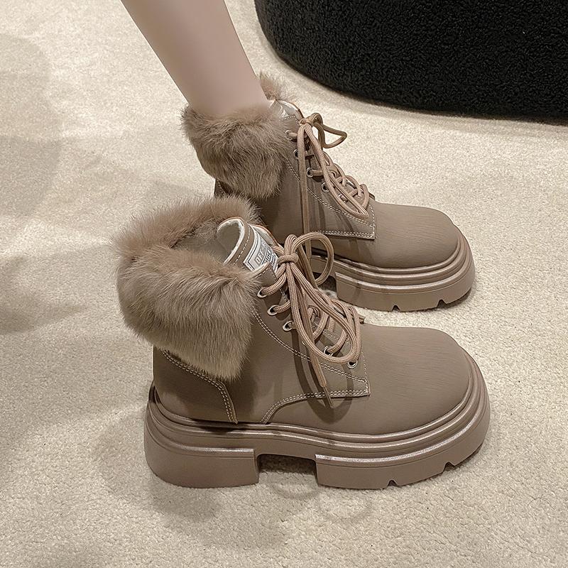 Moda 2024 Wysoka Jakość Damskie Krótkie Botki z Okrągłym Noskiem Okrągły Nosek Jednolity Kolor Sznurowane Odporne na Zużycie Damskie Buty Botines De Mujer