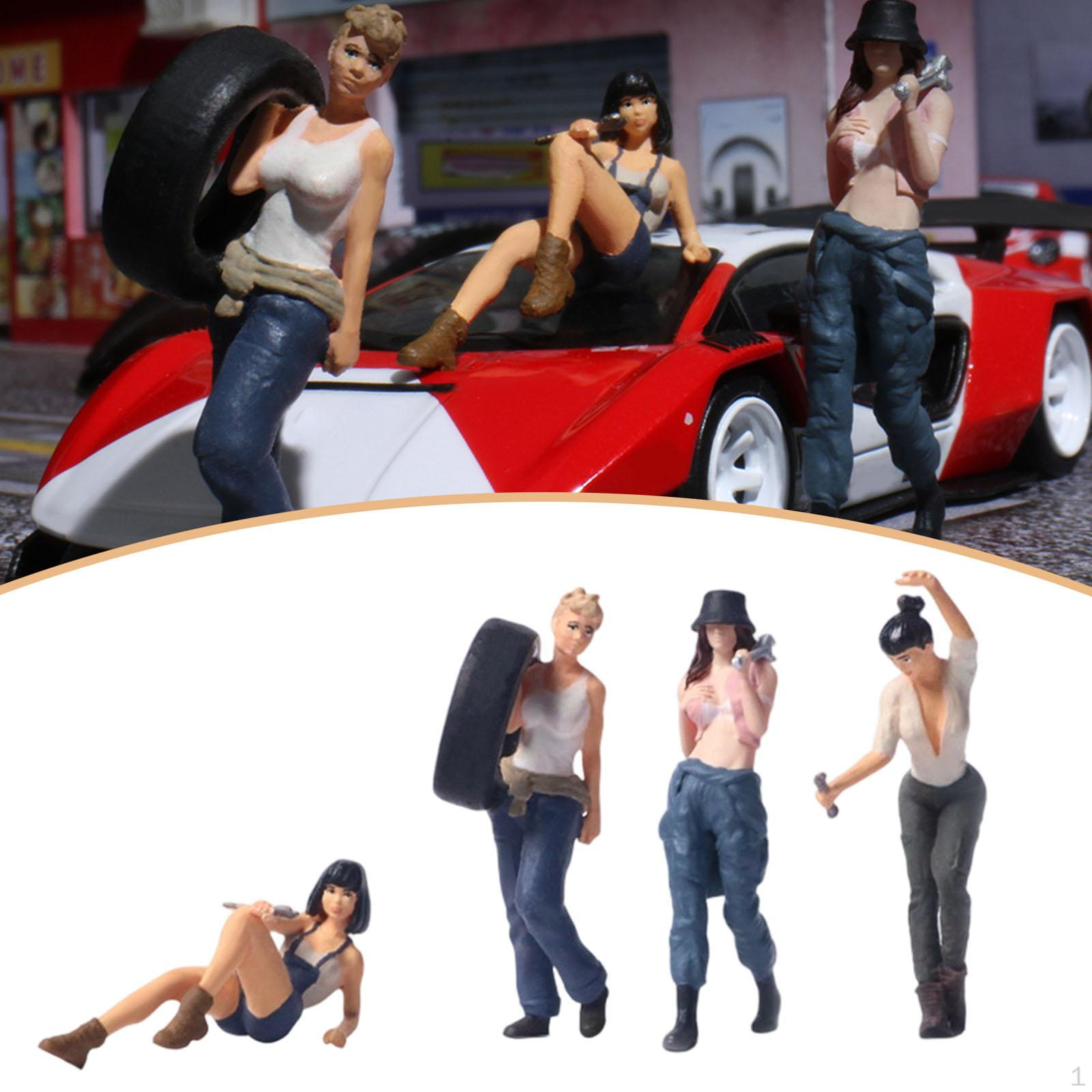 4Pcs Miniature Figures Model 1/64 Scale Tiny People Figurine Realistic Collection Simulation for