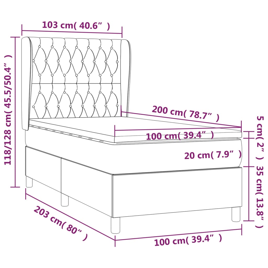 Box Spring Bed with Mattress Pink 100 x 200 cm Velvet