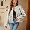 Women Short Faux Fur Coat Long Sleeve Round Neck Casual Outerwear