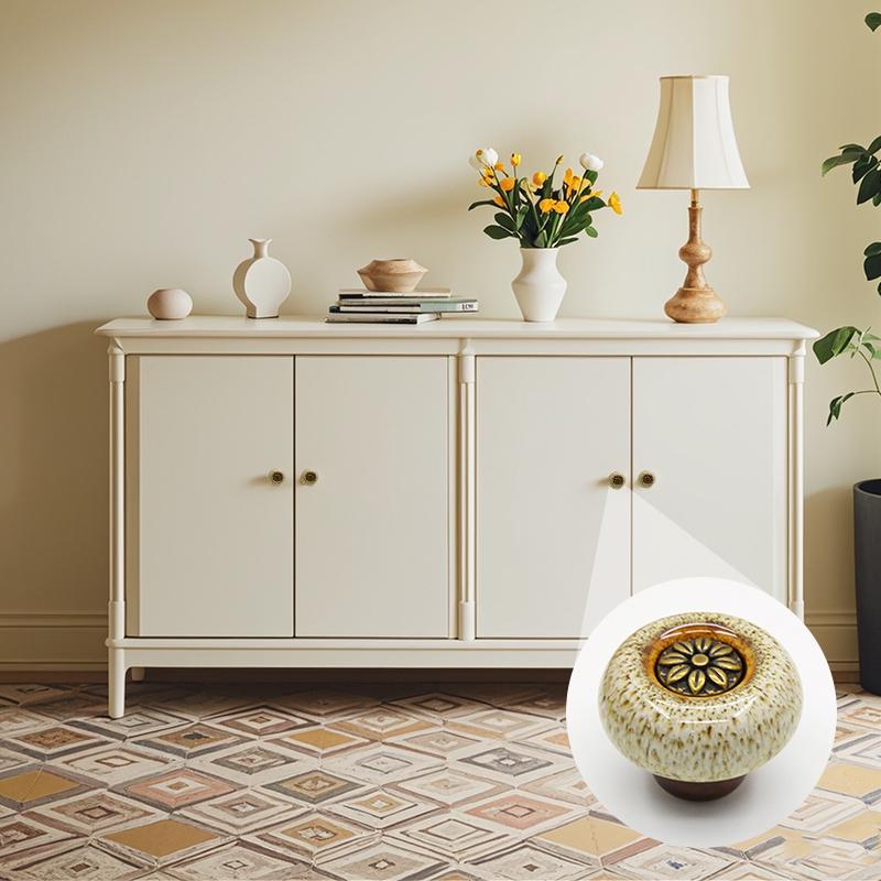 Wardrobe Door Small Handle Retro Cabinet Leopard Print Glass Handle Circular Single Hole Handle Home Decoration