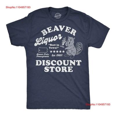 Mens Funny T Shirt Beaver Liquor Discount Store Sarcastic Adult Joke  Vintage Washed Casual Breathable Comfortable Graphic