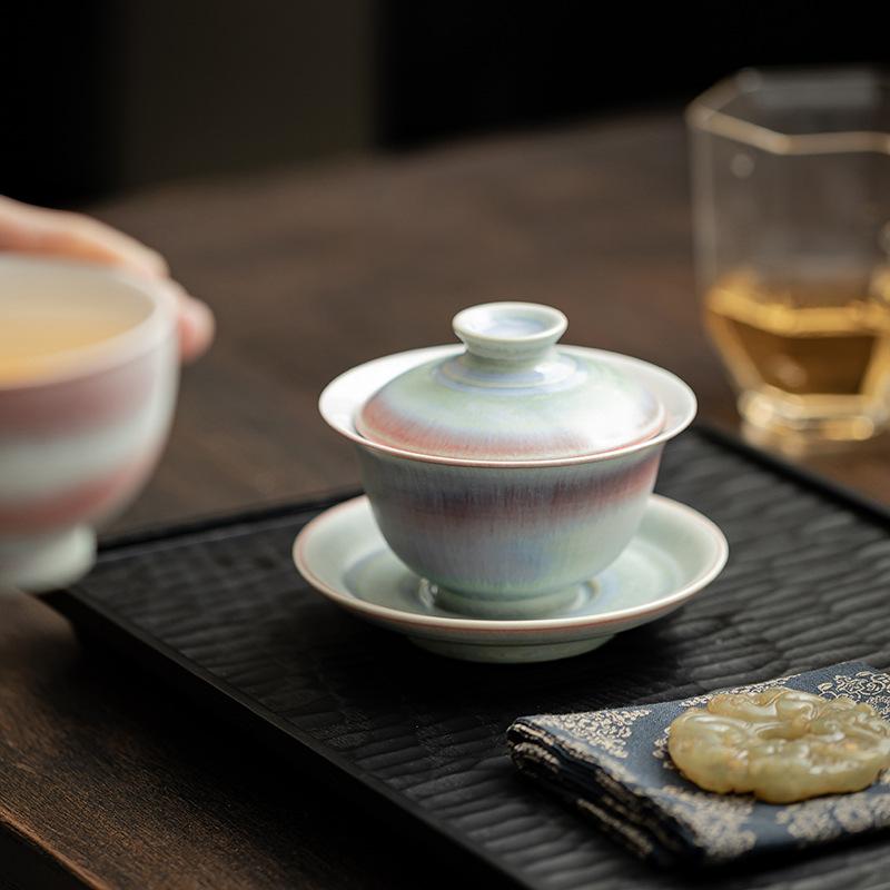 150ML Kiln Change Gaiwan Boutique Red Blue Glaze Sancai Tea Tureen Tea Maker Cover Bowl Chinese Tea Set Collection Craft