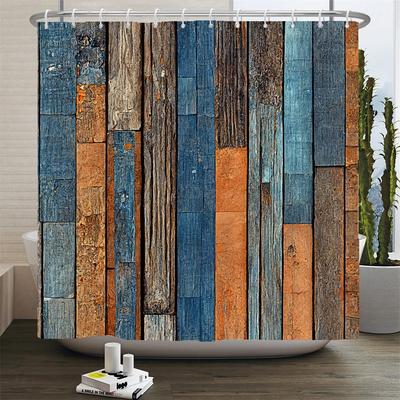 Rustikální sprchový závěs Vintage Vertikální dřevěná prkna Distressed Rustikální design tvrdého dřeva Látkový koupelnový dekor Závěs s háčky