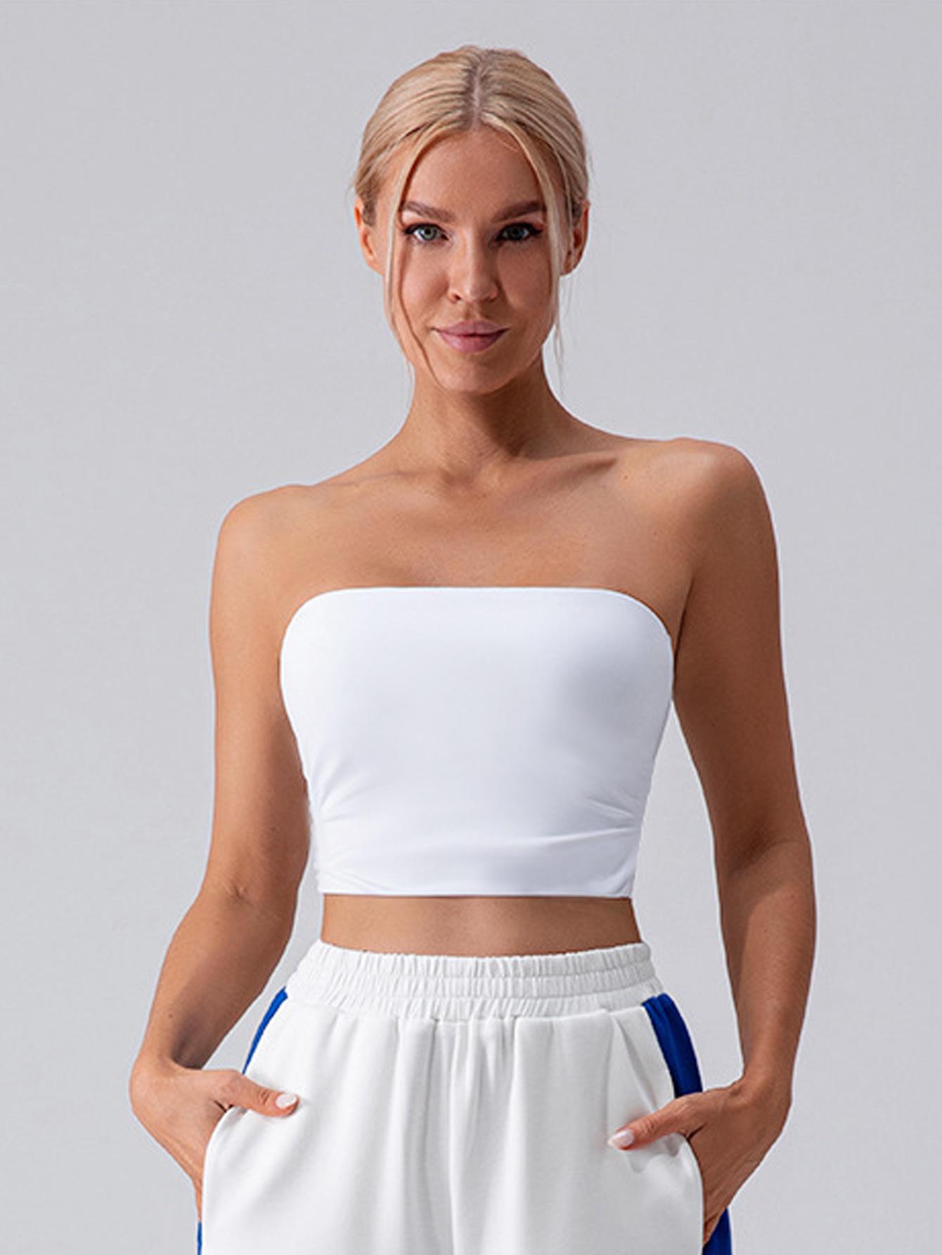 2026 European Women s Summer Slim Fit Bandeau Crop Top S белый