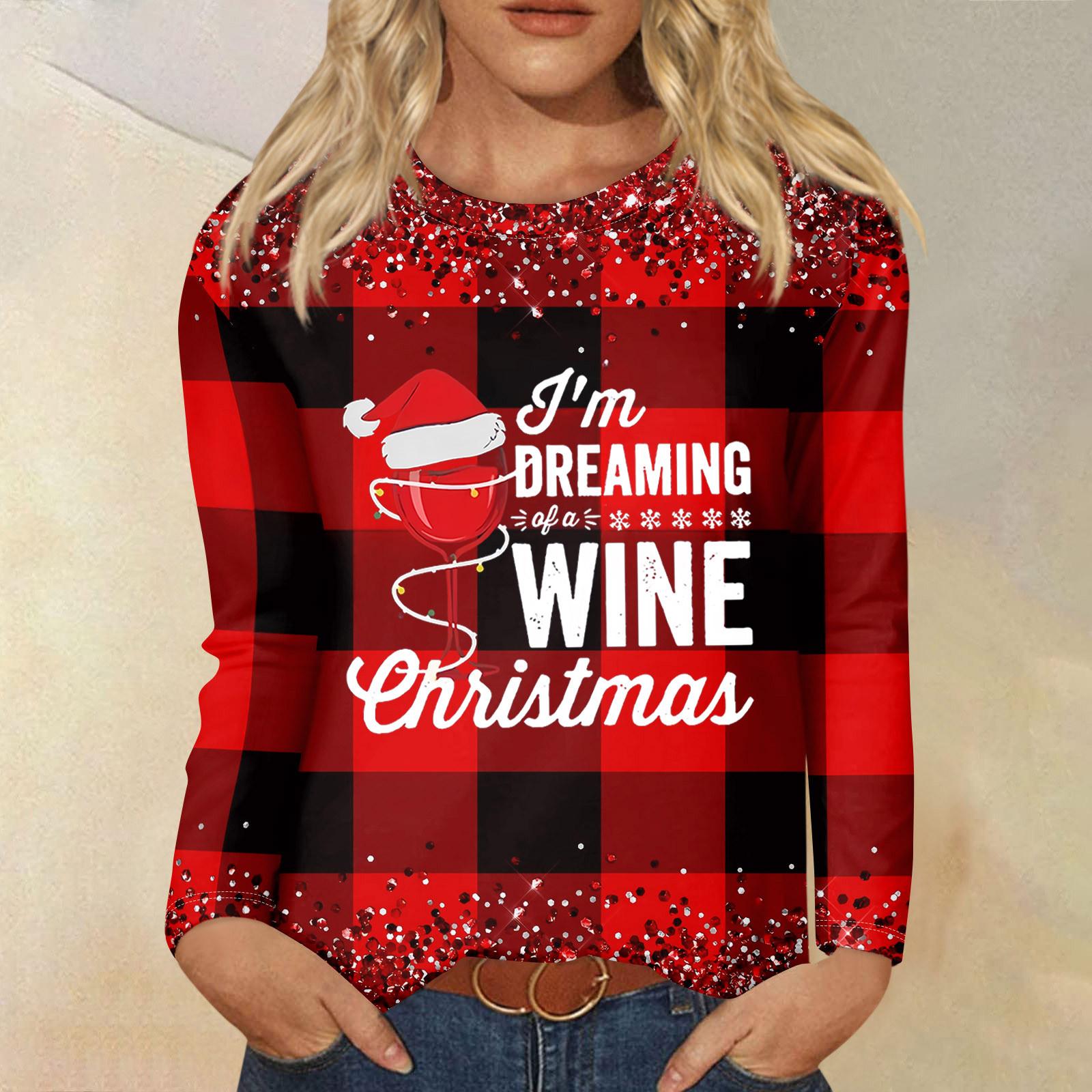 

Женские рождественские топы Рождественские рубашки с длинным рукавом Женские рождественские принтованные топы с длинным рукавом Обычные повседневные топы L белый