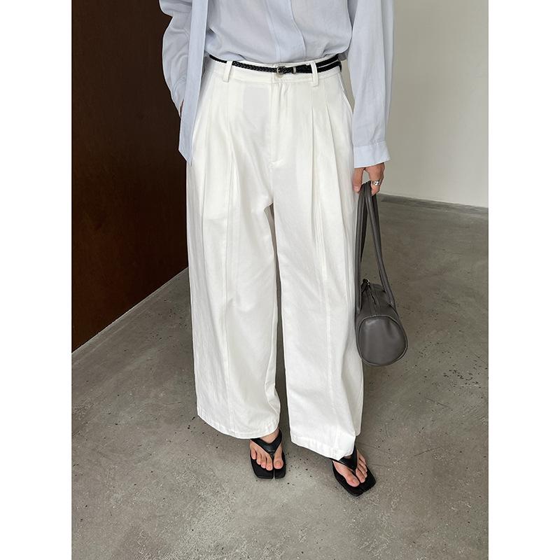 MMC DITION Women s White Wide-Leg Drape Pants - High-End Spring Casual Suit Trousers Medium