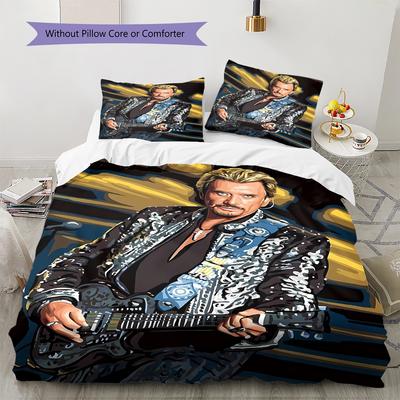 Johnny Hallyday Pattern Bedding,Quilt Set Quilt Cover Pillowcase Home Birthday Gift (1 * Duvet Cover + 2 * Pillowcase, Without Core)