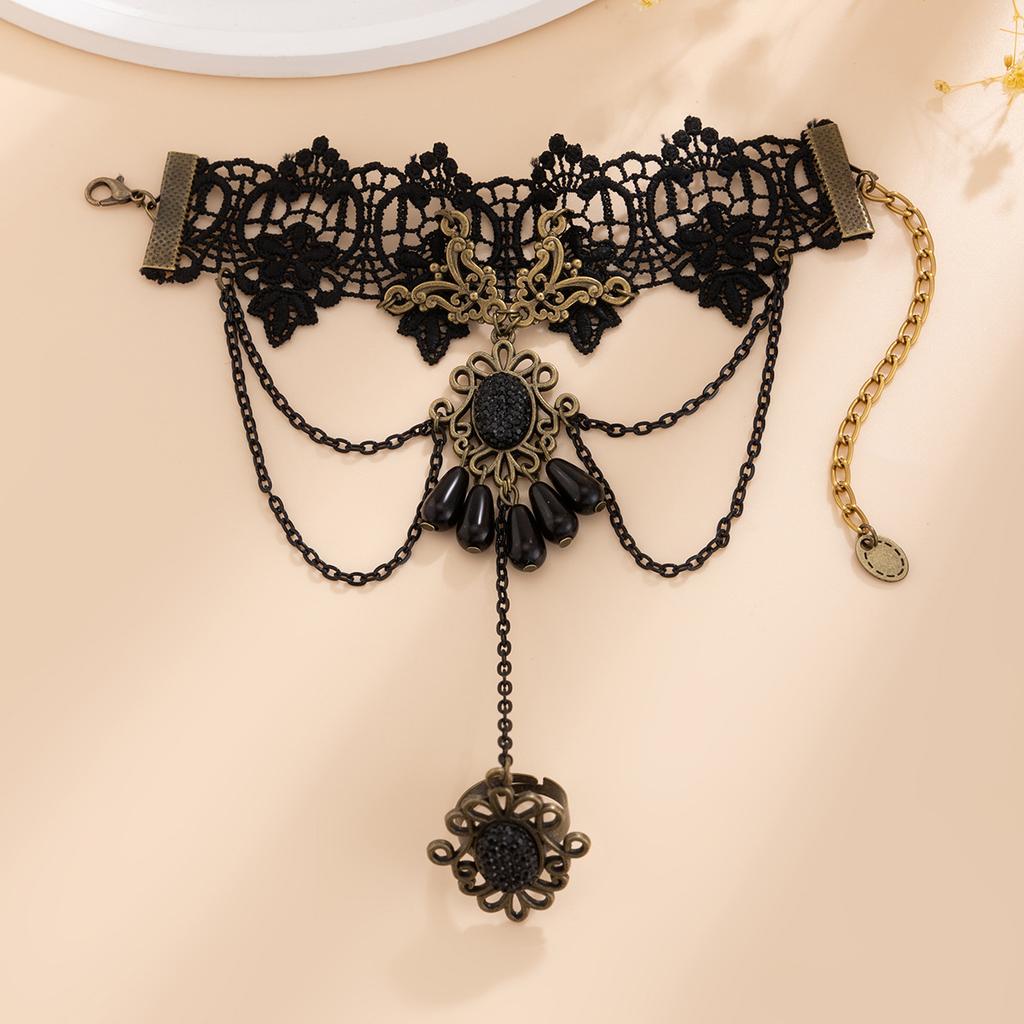Sexy Gothic Red Rose Jewelry, Personalized And Creative Dark Lace Lace Finger Bracelet