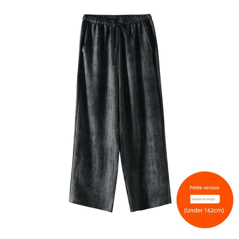 

Plus size women clothing [Ink Painting Tie-dye Dirty Pants] Three Pants Length Chubby Girl Summer Drape High Waist Straight Wide Leg Pants Dark gray (under 162cm) 6XL