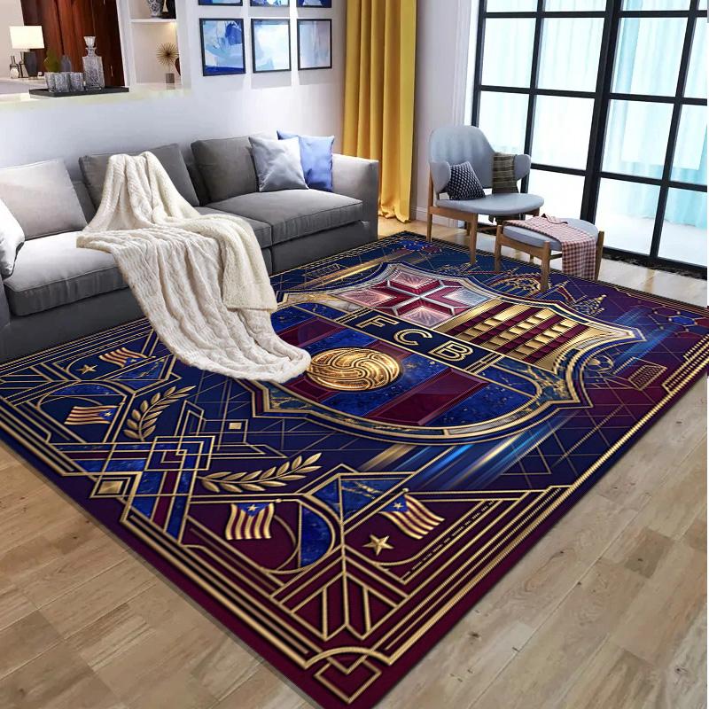 Tappeto con Motivo Calcio FC Barcelona, Tappetino Interno/Esterno, per Picnic, Sala Giochi, Camera da Letto, Ufficio, Soggiorno, Tappeto Decorazione Casa, Regalo di Compleanno