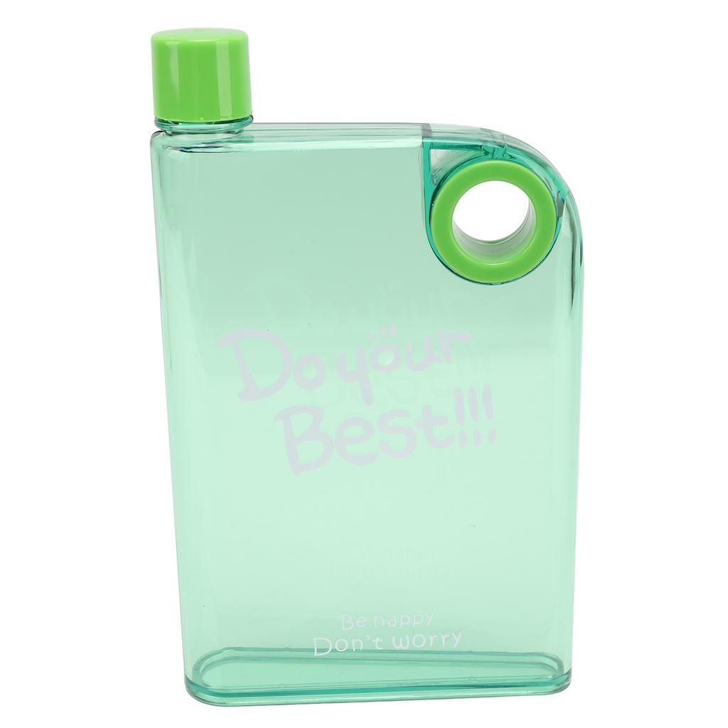 420ml Schlanke Flache Wasserflasche mit Hülle Tragbarer Reisebecher Plastik Wiederverwendbare Flasche Rundes Loch Grün